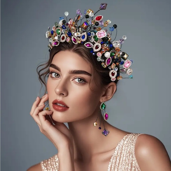 Colorful Rhinestone Crown Headband - Picture 3 of 3